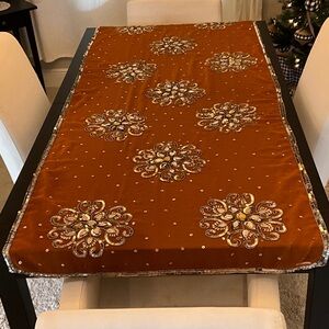 Luxurious Embellished Table Runner in Rich Brown